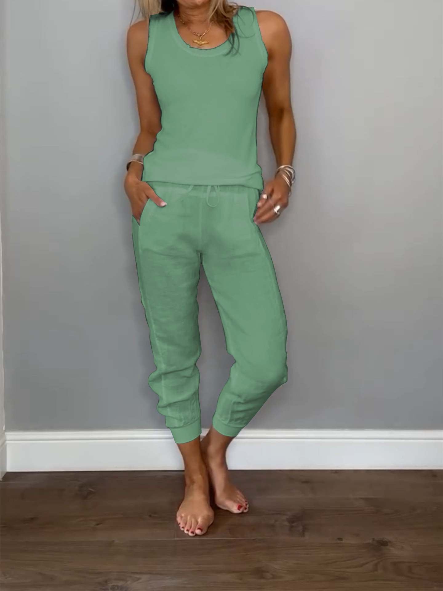 Pretty Versatile Classy Linen Drawstring Casual Suits
