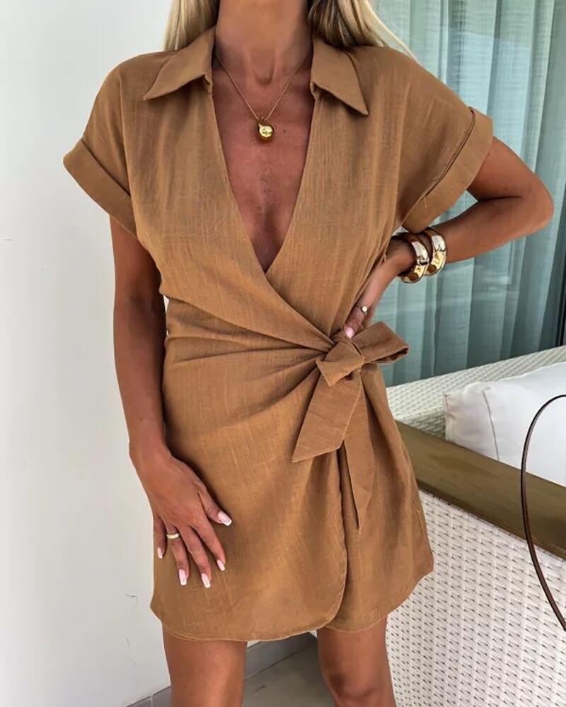 Women's Turn-down Collar Casual Style Loose Vacation Jumpsuits