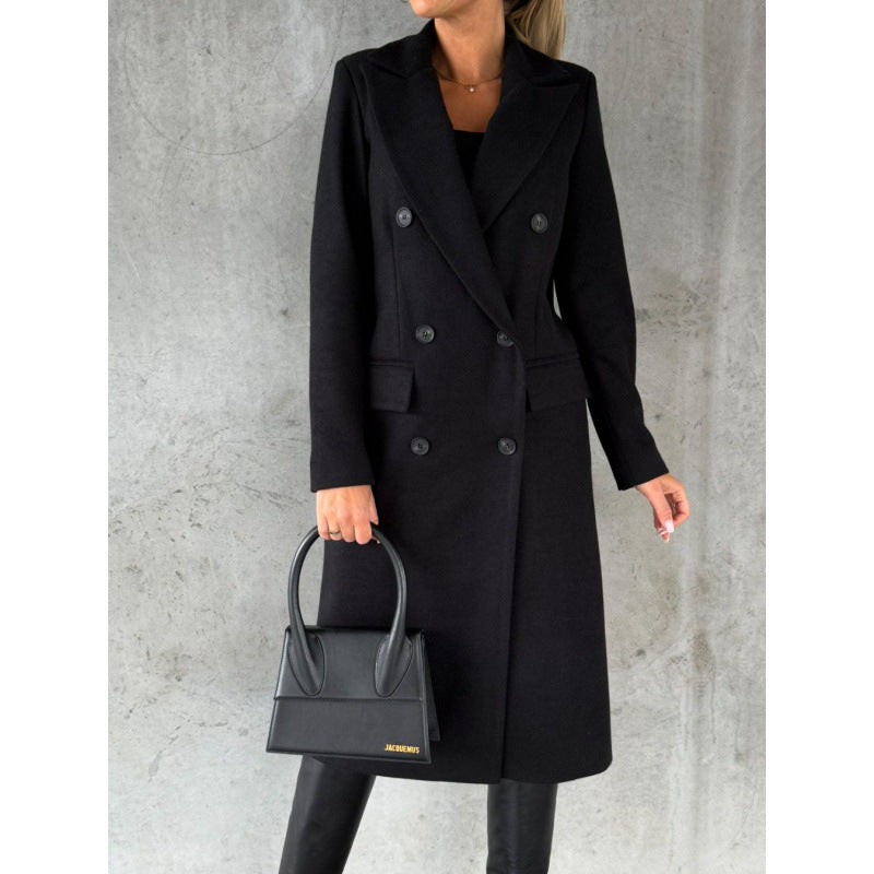 Women's Minimalist Long Sleeve Double Breasted Woolen Coats