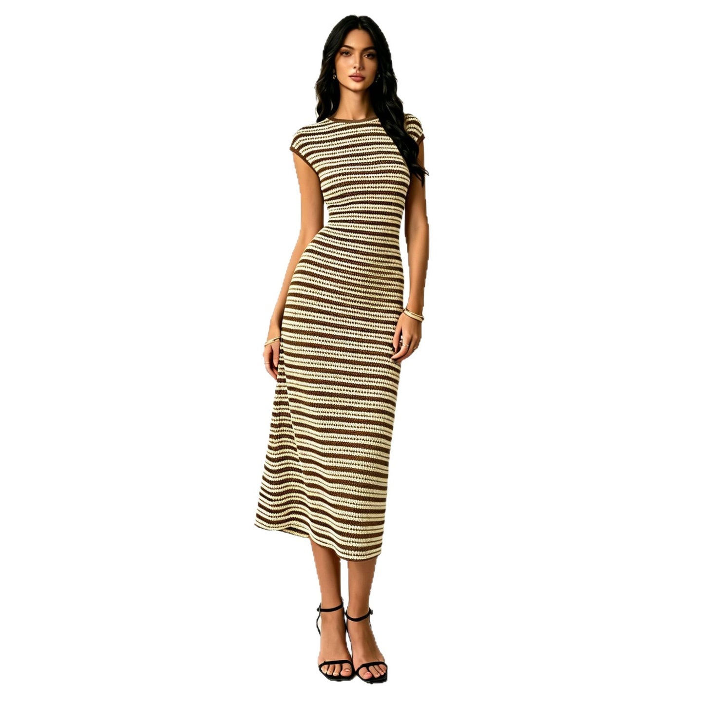 Women's Fashion Striped Sleeveless Slim Knit One-step Skirts