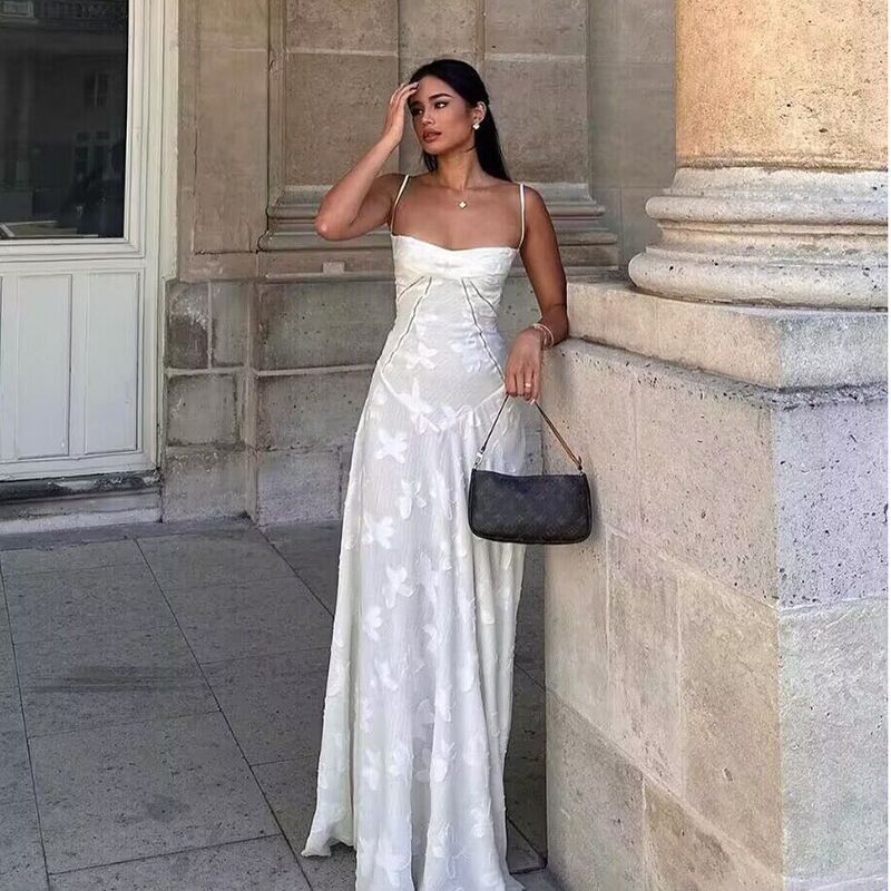 Women's Embroidered Flower Dress High-grade Fishbone Suspender Dresses