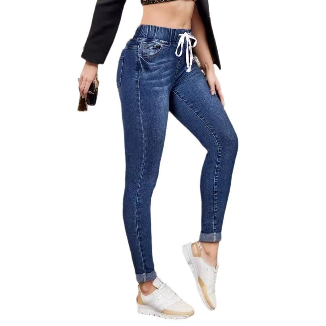Women's Stretch Drawstring Elastic Waist Slim Fit Hip Pants