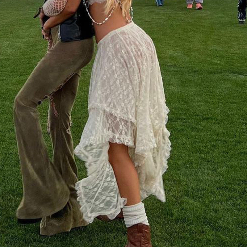 Women's Style A- Line Low Waist Solid Color Lace Skirts