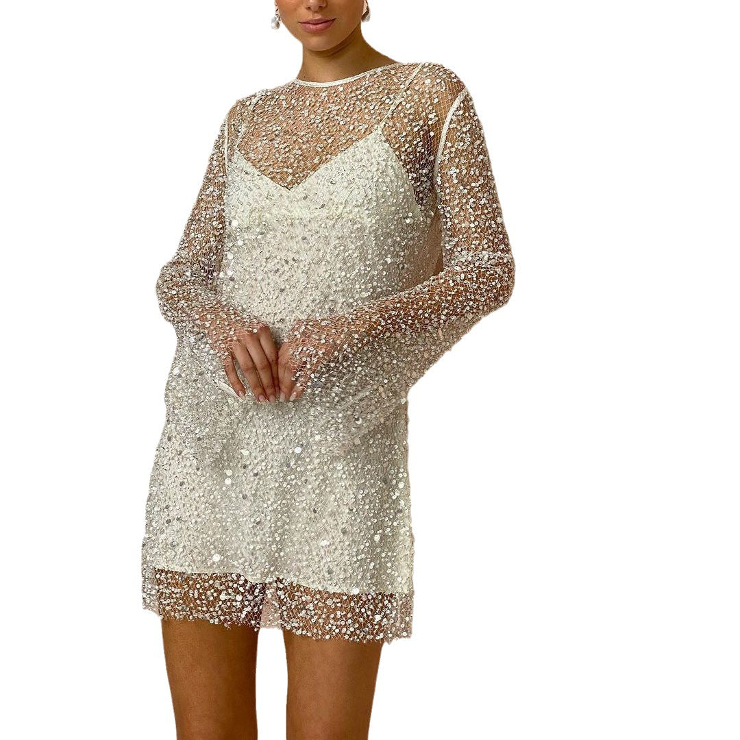 Women's Bubble Beads Mesh Two-piece Set Sling Dress