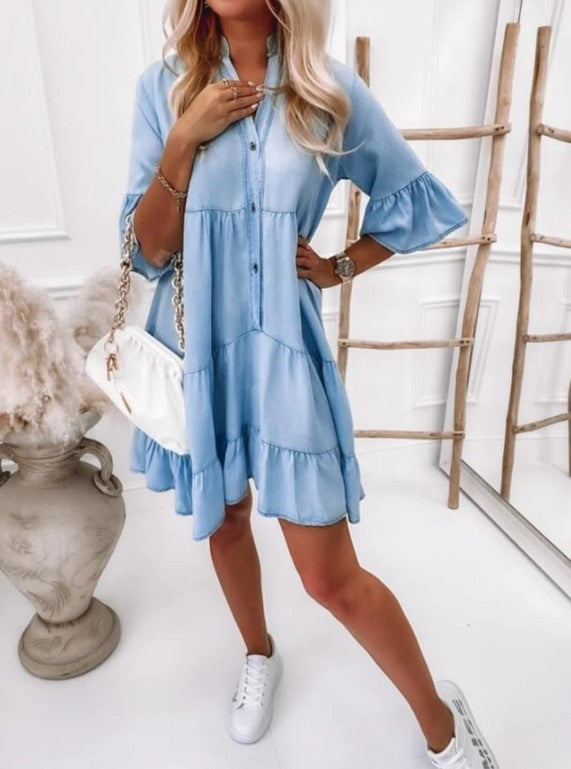 Color Washed Cotton Half Sleeve A- Dresses