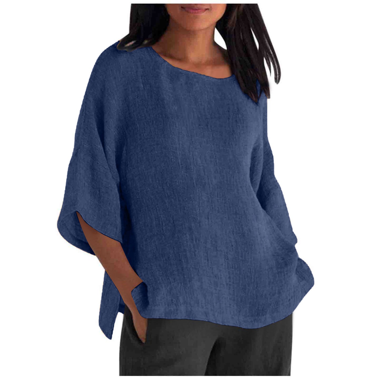 Women's Delivery Three-quarter Sleeve Round Neck Cotton Blouses