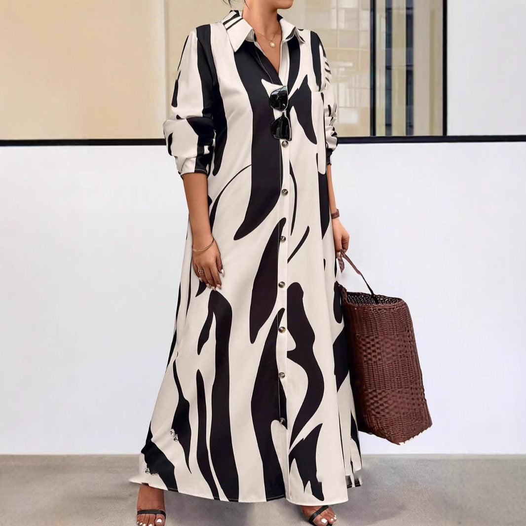 Long Sleeve Printed Loose Elegant Shirt Dresses