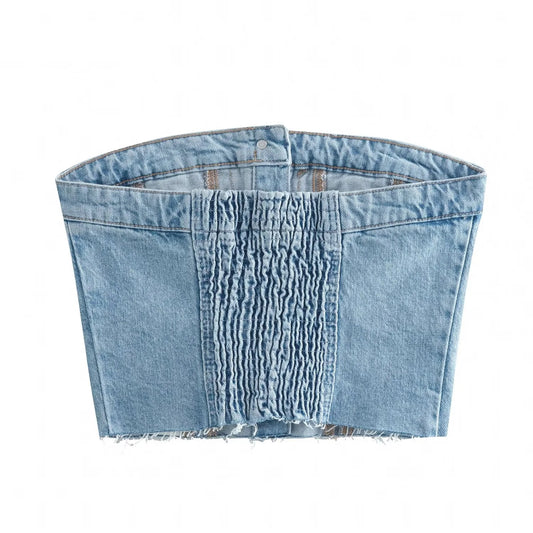 Women's Smocking Slim Fit Fashion Denim Tops