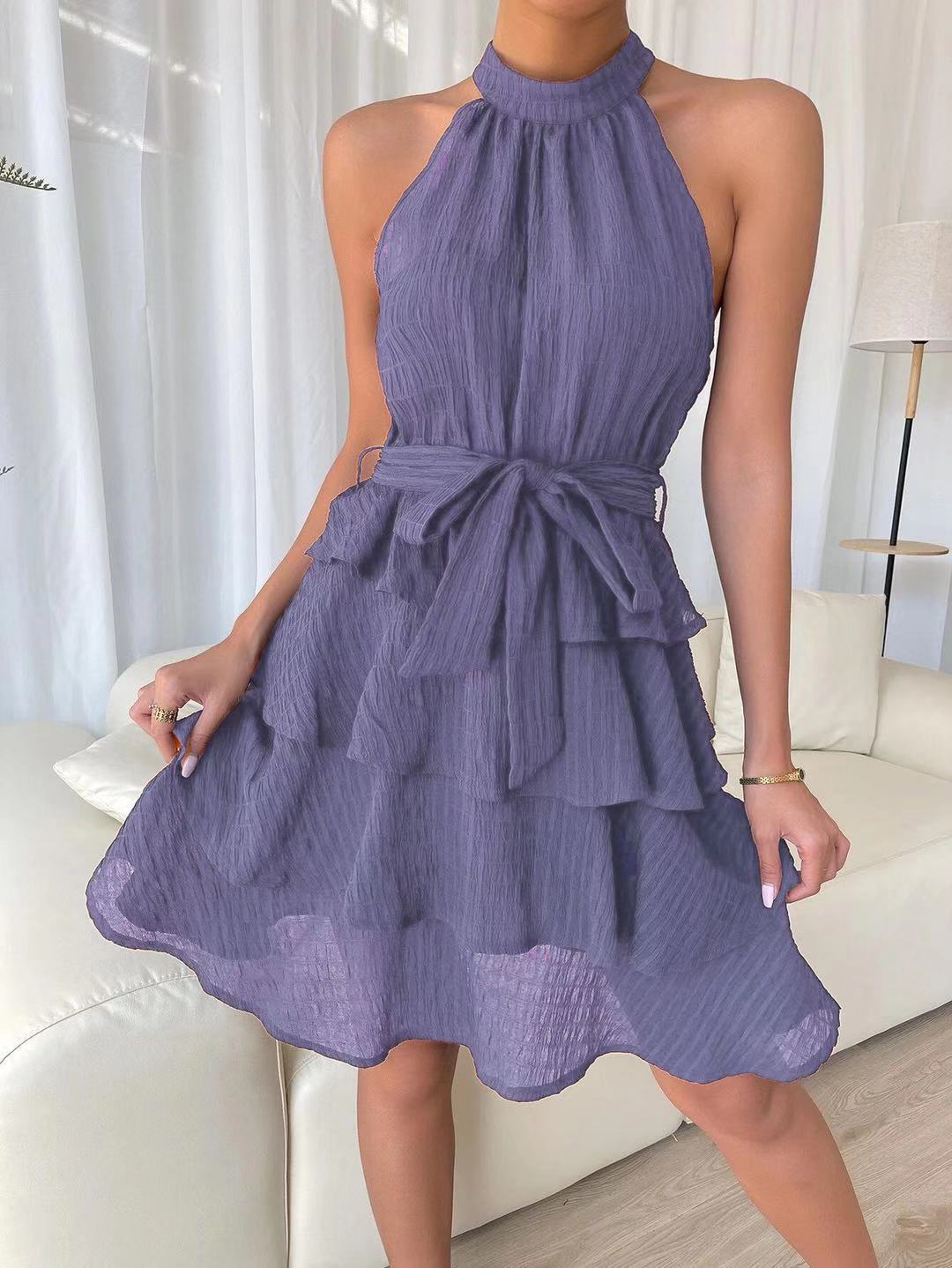 Attractive Women's Summer Stitching Sleeveless Ruffled Skirts
