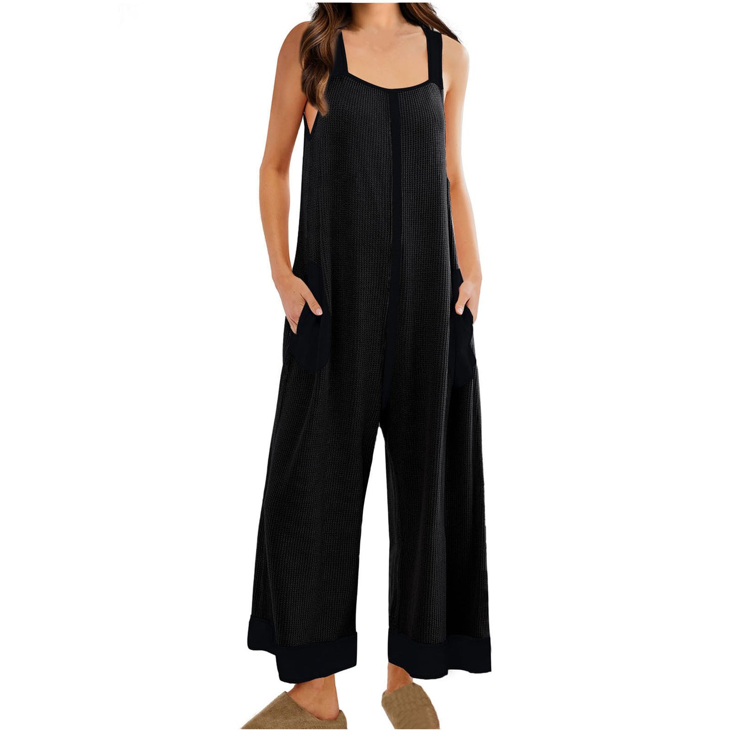 Women's Casual Loose Sleeveless One-piece Stitching Trousers Jumpsuits