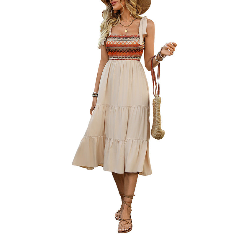 Summer Suspender Swing Stitching National Style Dresses