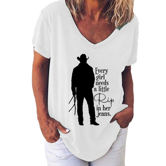 Women's Summer Creative Printing Collar Patchwork Short-sleeved Tops