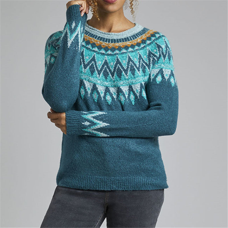 Women's Round Neck Multicolor Loose Fashion Pullover Sweater
