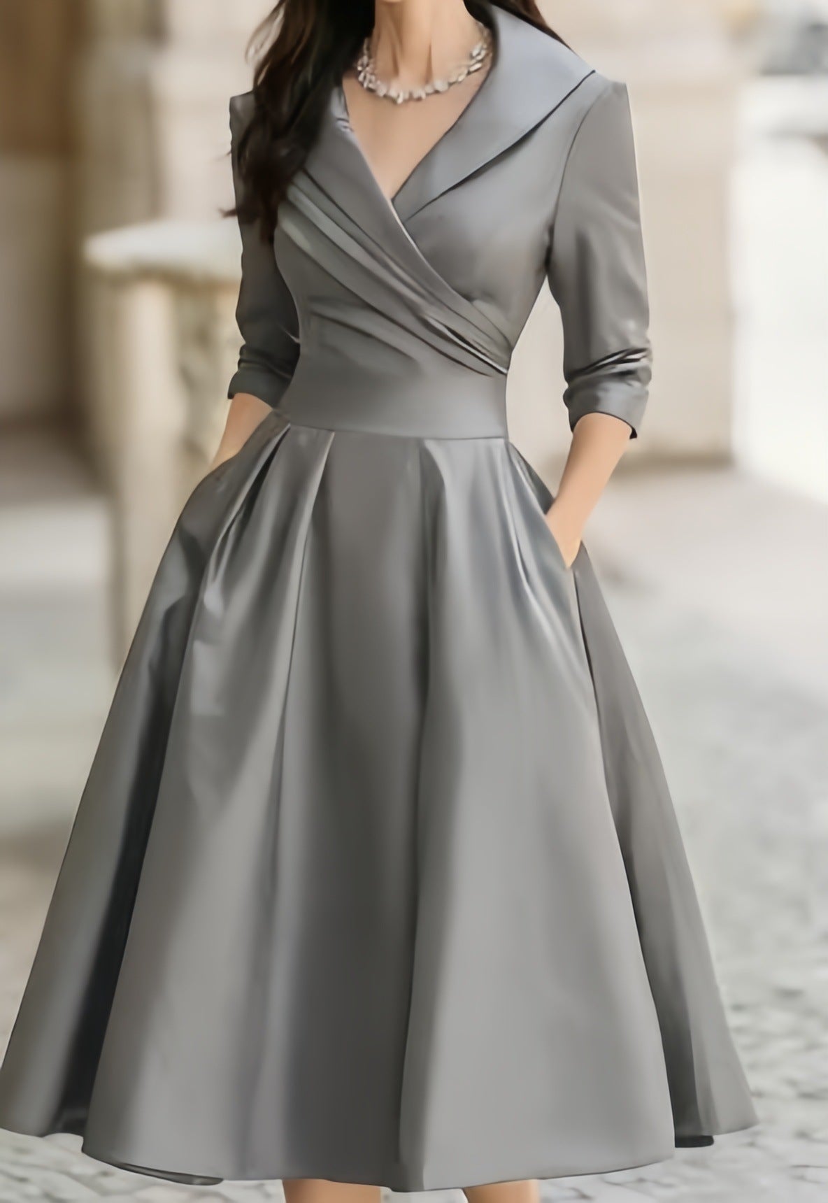 Women's Graceful Satin Waist Slimming Elegant Long Dress