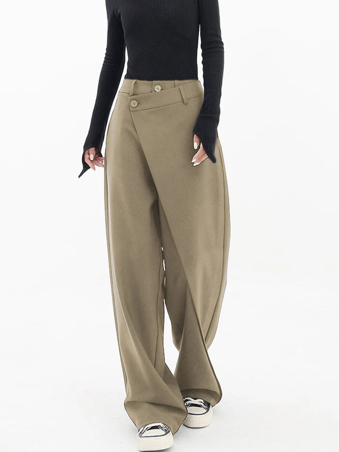 Women's Irregular Trousers Asymmetric Laminated Button Loose Pants