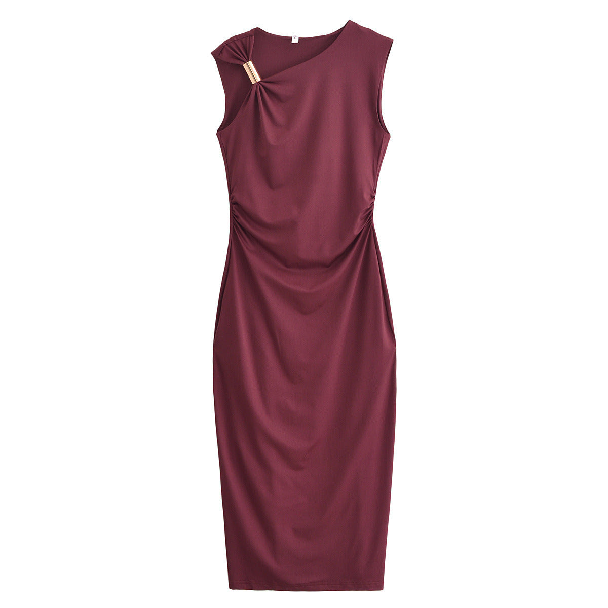 Gold Inlaid Irregular Collar Sleeveless Mid-length Dress Dresses