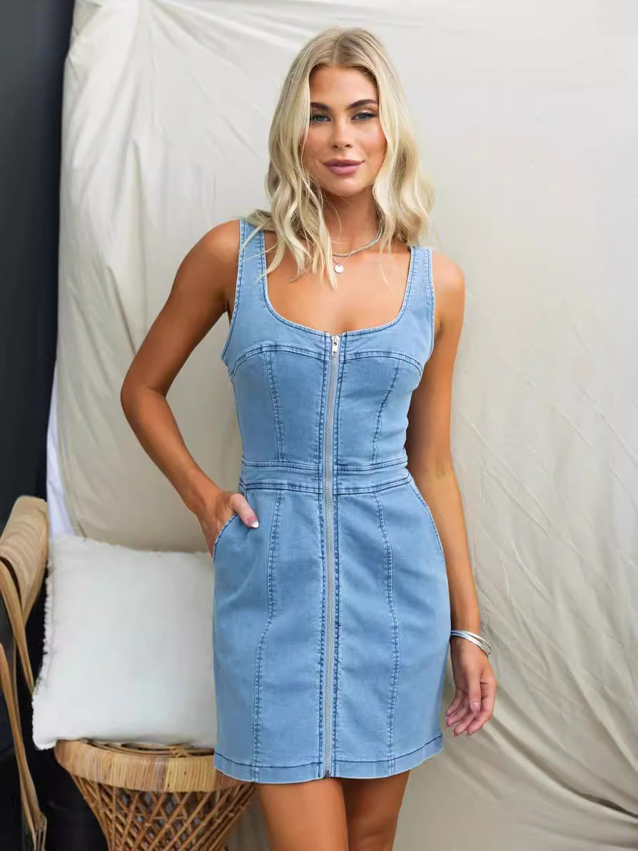 Women's Fashion Casual Slim Fit Denim Sleeveless Dresses