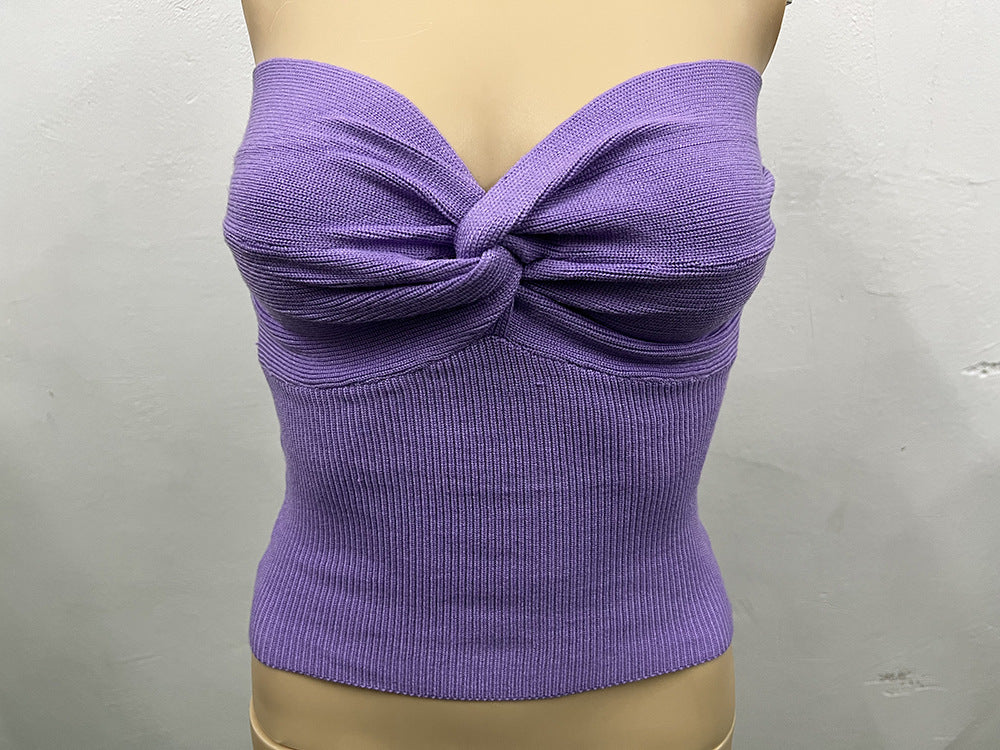 Women's Base Kinked Knitted Sling Tight Backless Tops
