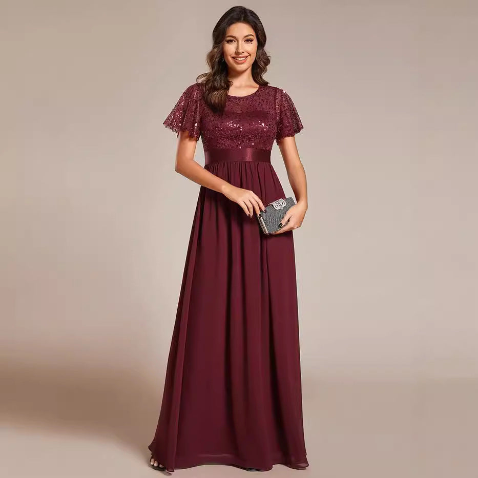 Dress Summer Elegant Sequin Stitching Color Dresses