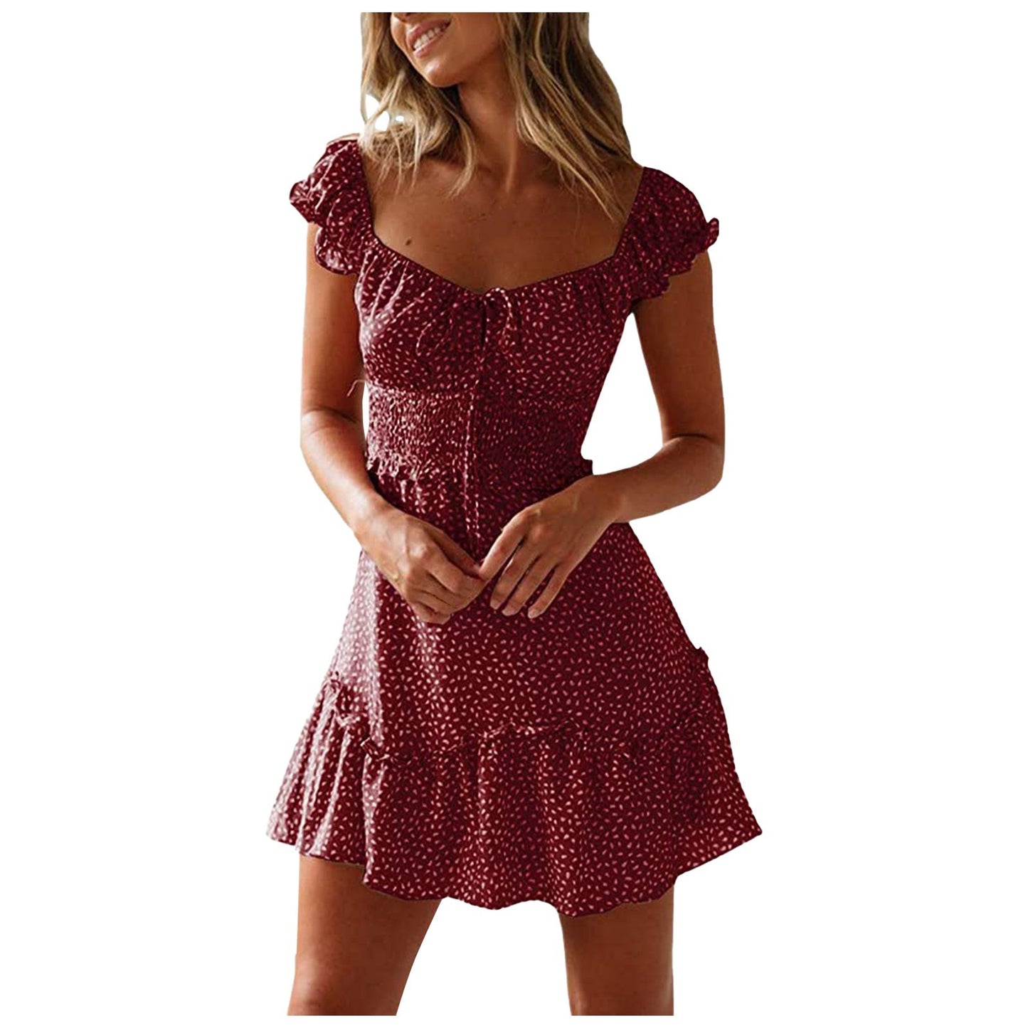 Floral Sleeve Printed Tied High Waist Dresses