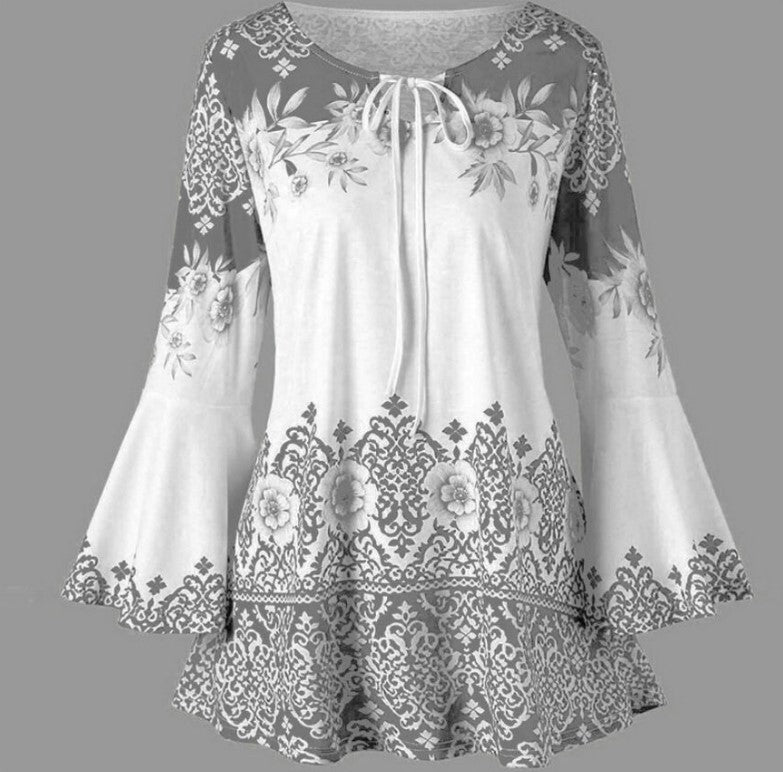 Women's Popular Print Long Horn Sleeve T-shirt Blouses