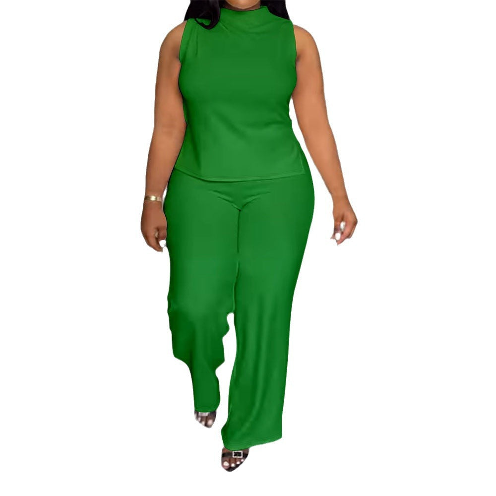 Women's Summer Solid Color Casual Sleeveless Trousers Suits
