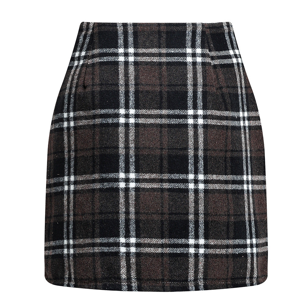 Women's High Waist Tartan Tight Pencil Wool Skirts
