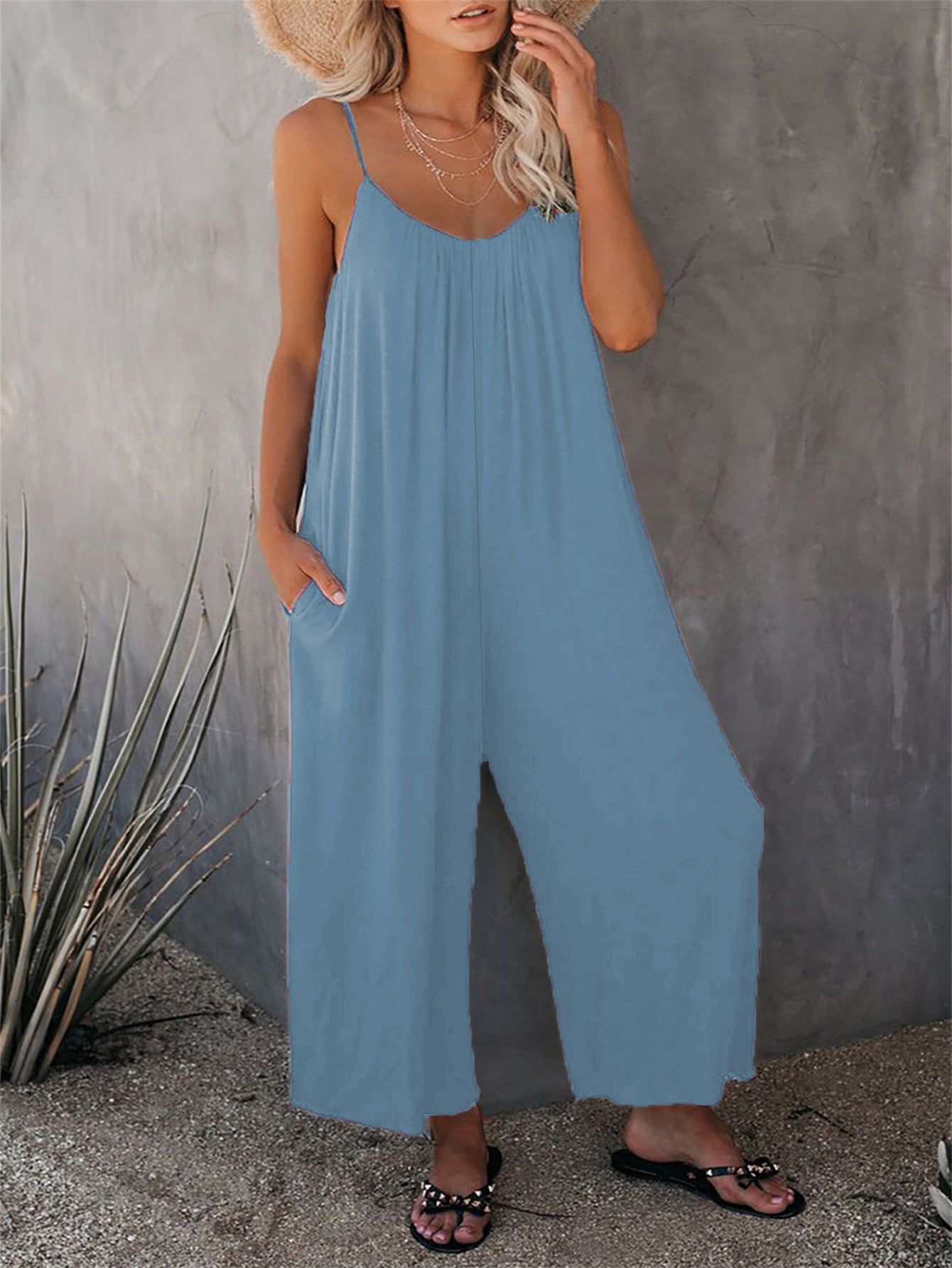 Women's Summer Trousers Solid Color Pocket Loose Pants