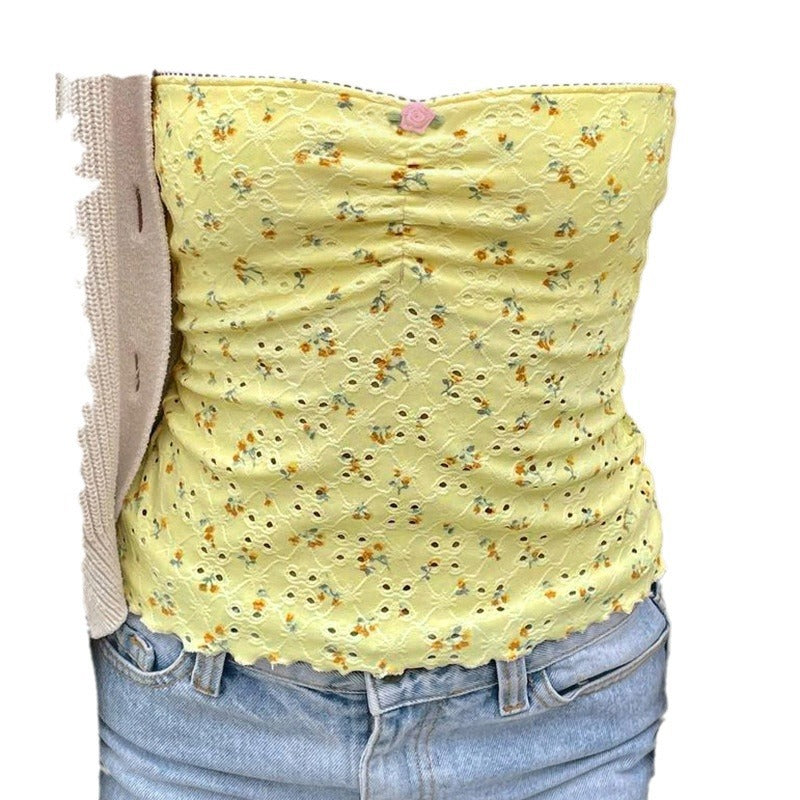 Broken Pattern Lace Stitching Ruffle Sense Tops