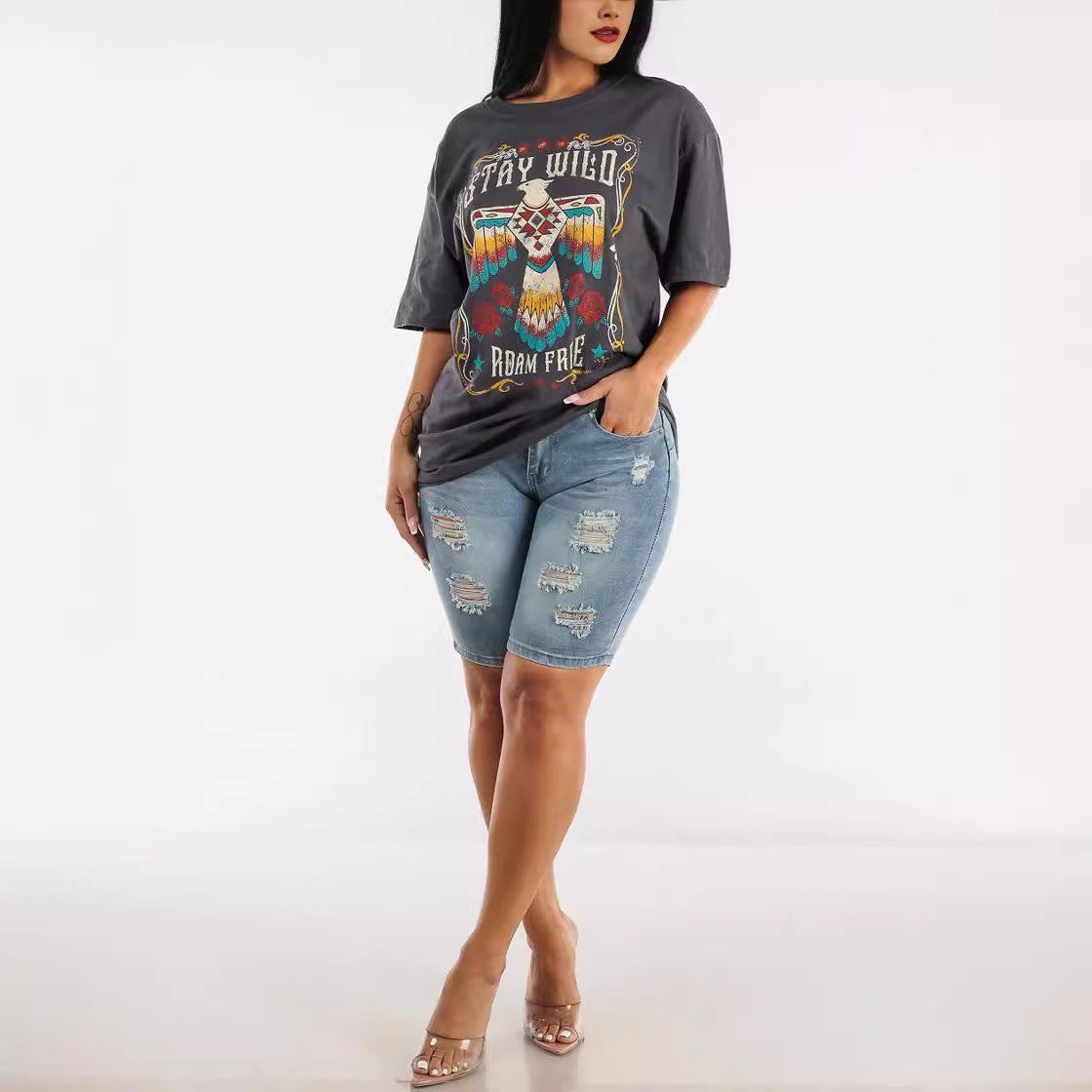 Women's Waist Ripped Denim Elastic Slimming Slim Fit Jeans