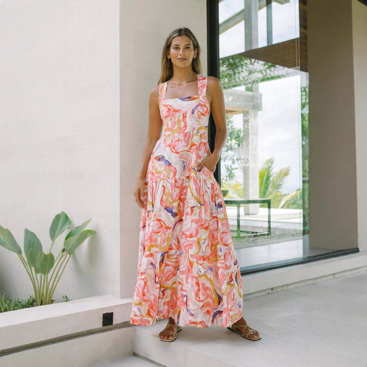 Women's Summer Beach Sleeveless Hot Printed Long Dresses