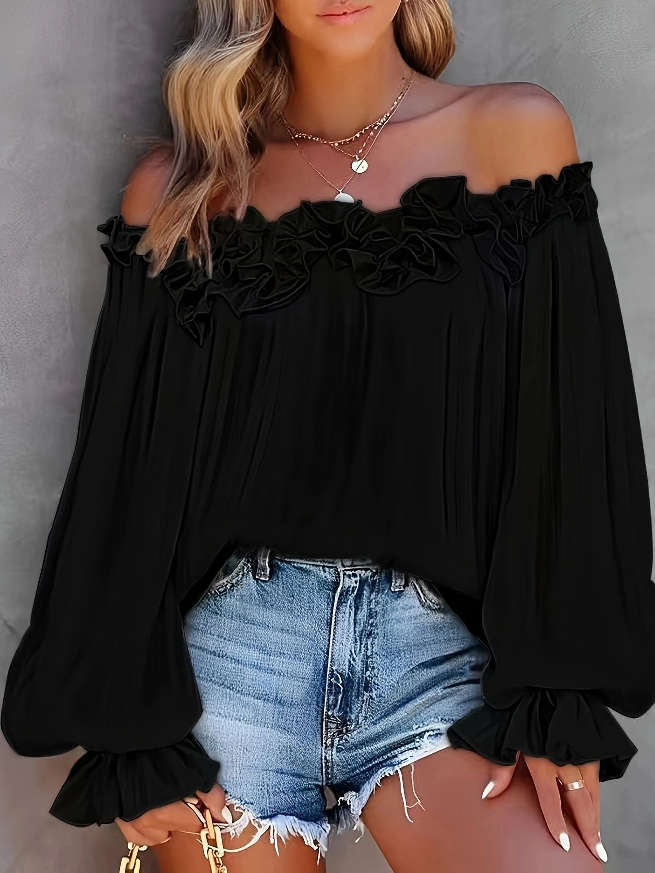 Women's Elegant Style Casual Long Sleeve Ruffle Blouses