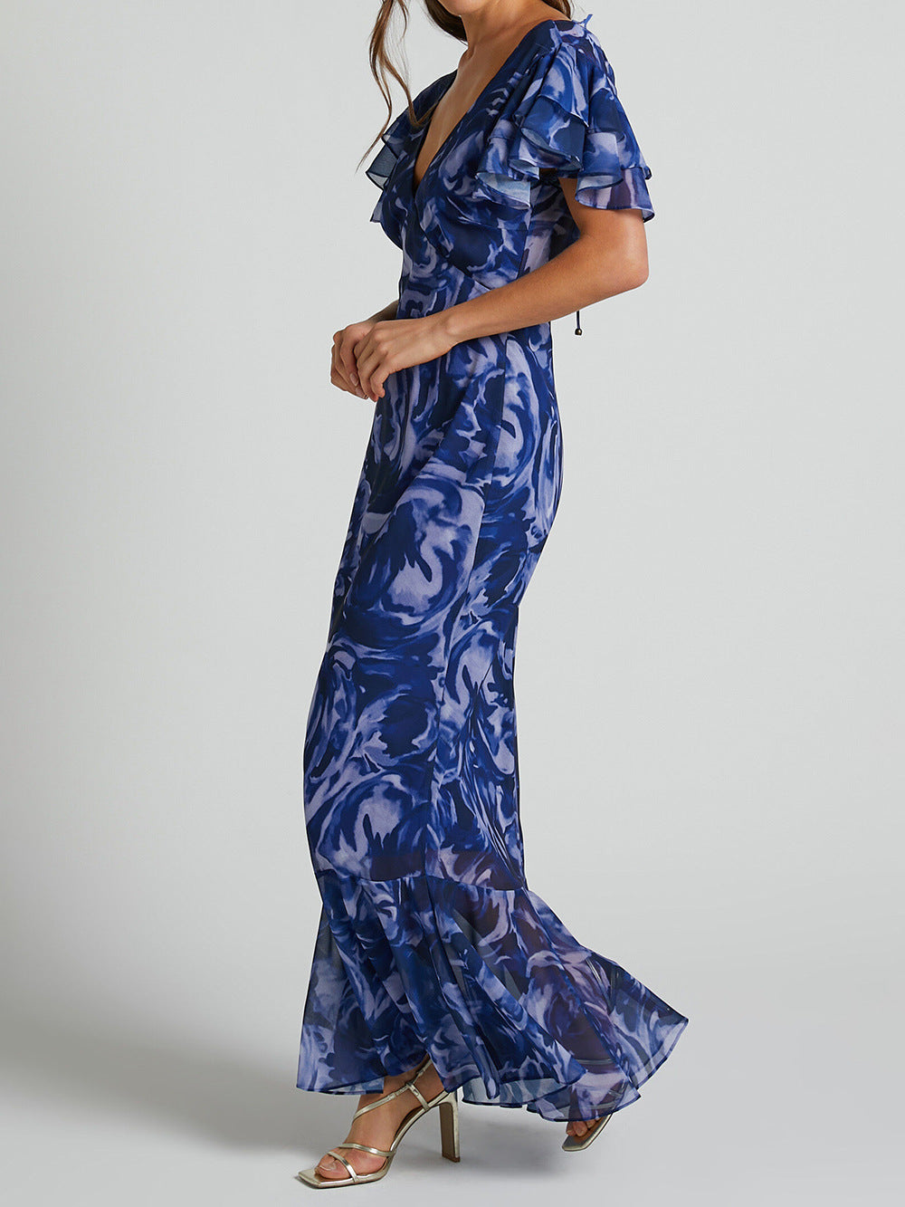 Printed Chiffon Dress Fashionable Elegant Flared Dresses