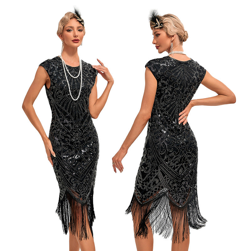 Tassel Sequins Dress Vintage Party Banquet Evening Dresses