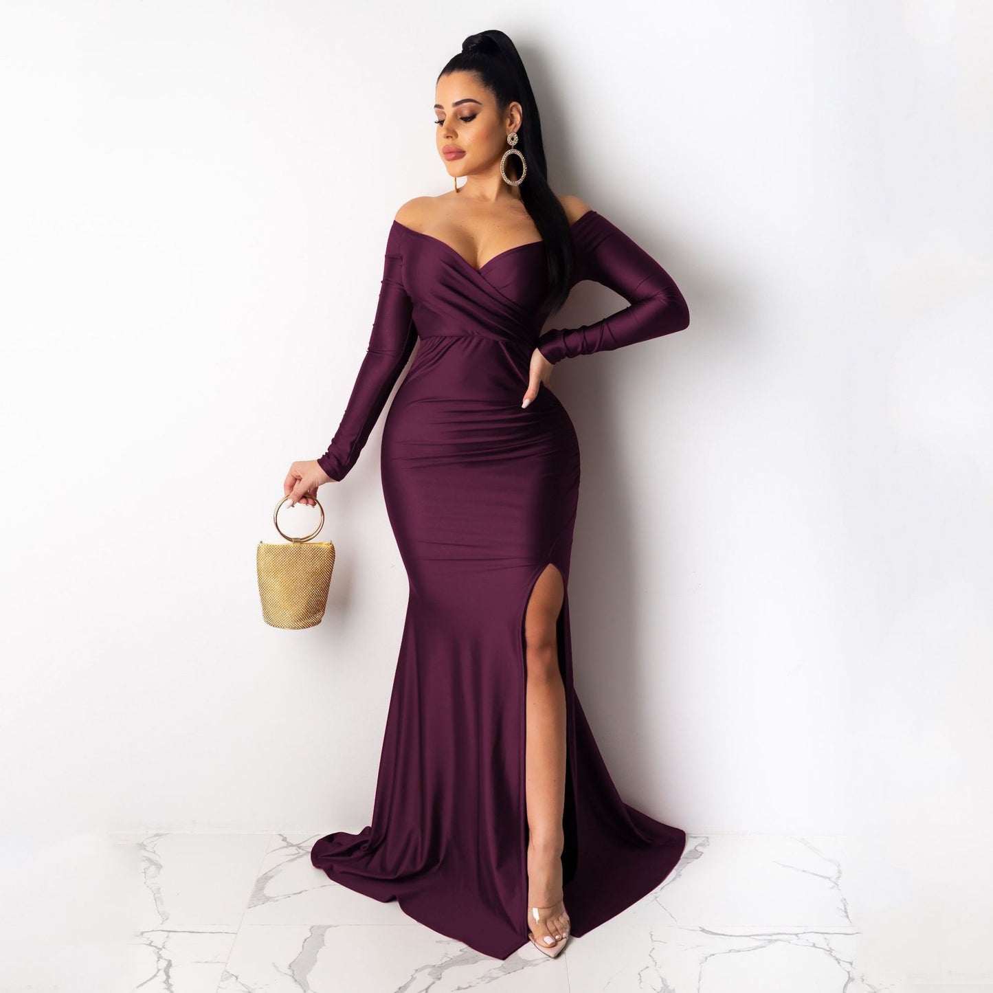 Women's Dress Nightclub Formal Solid Color Large Slit Evening Dresses