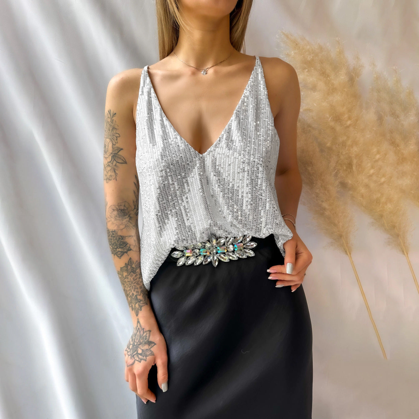 Outer Wear Camisole Sexy Shiny Sleeveless Tops