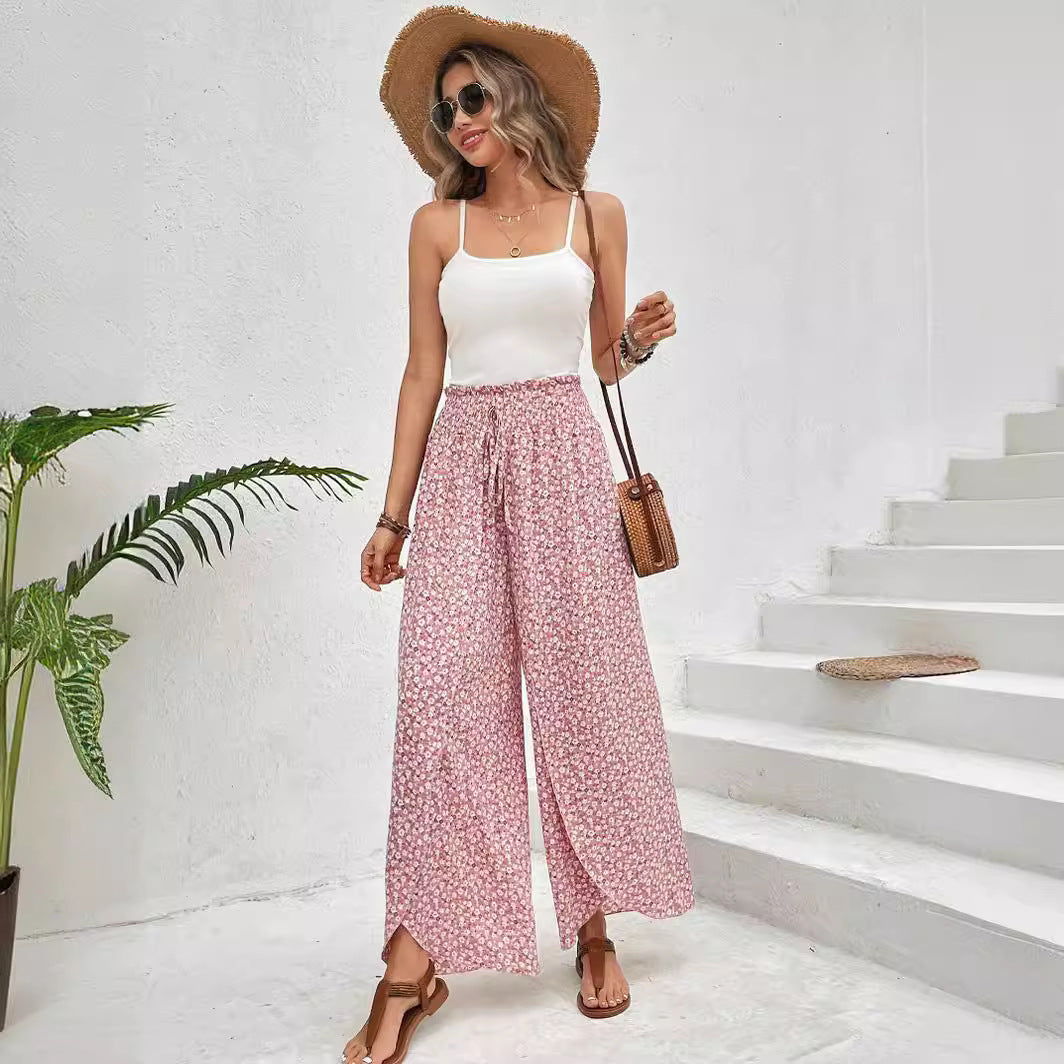 Women's Summer Fashion Floral Side Slit Pants