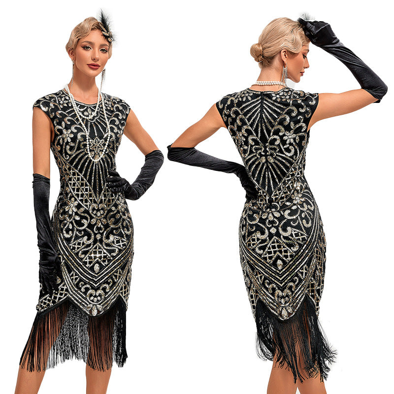 Tassel Sequins Dress Vintage Party Banquet Evening Dresses