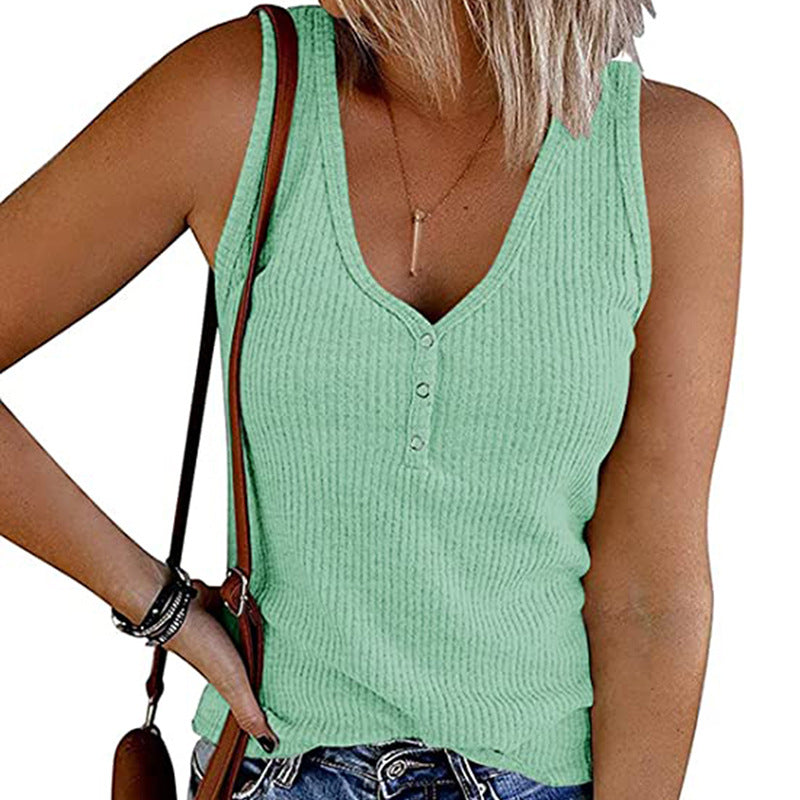 Women's Summer Breasted Knitted Solid Color Sleeveless Tops