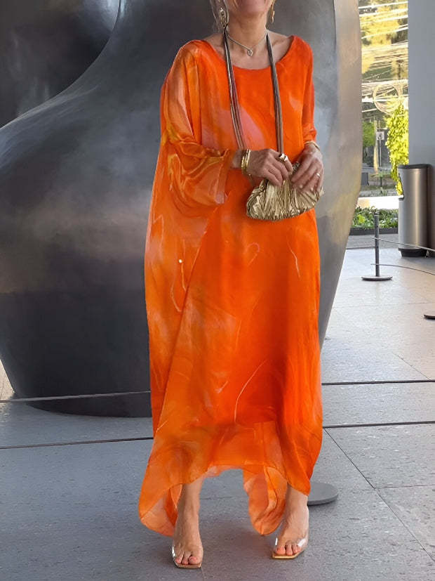 Commuter Chiffon Printed Dress Marble Texture Dresses