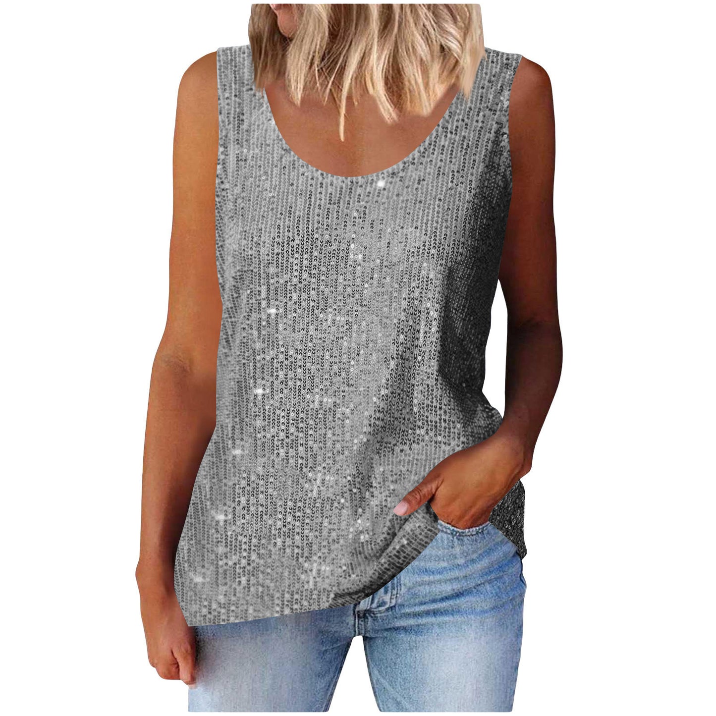 Women's Commuter Sequins Loose-fitting Round Neck Color Tops