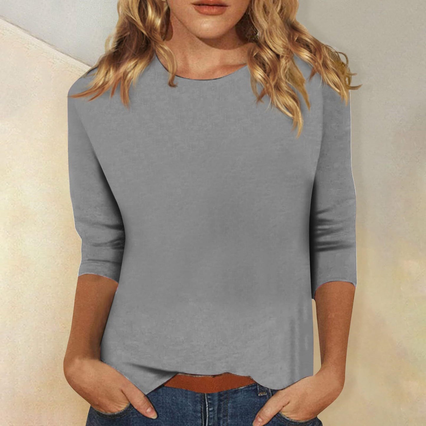 Women's Round Neck Sleeves Solid Color T-shirt Blouses