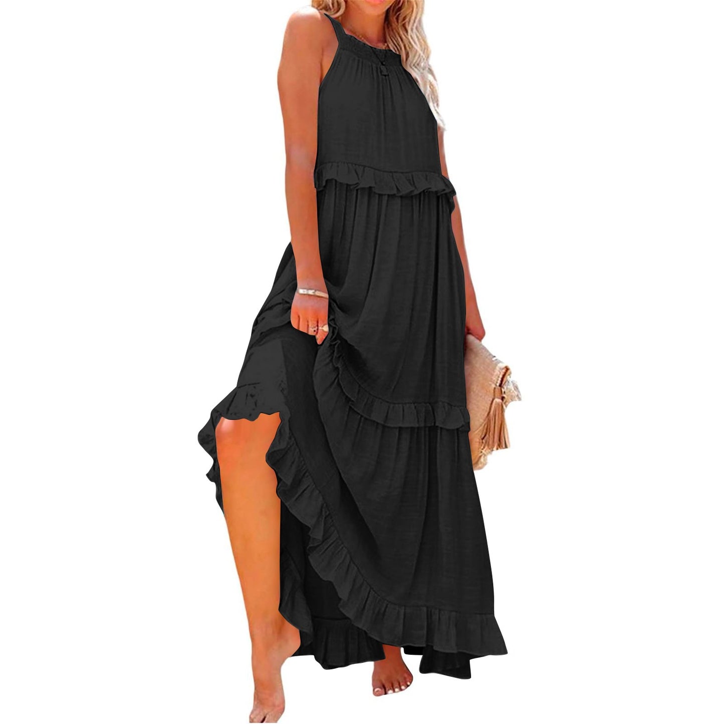 Women's Vacation Style Ruffled Long Dress Wide Dresses