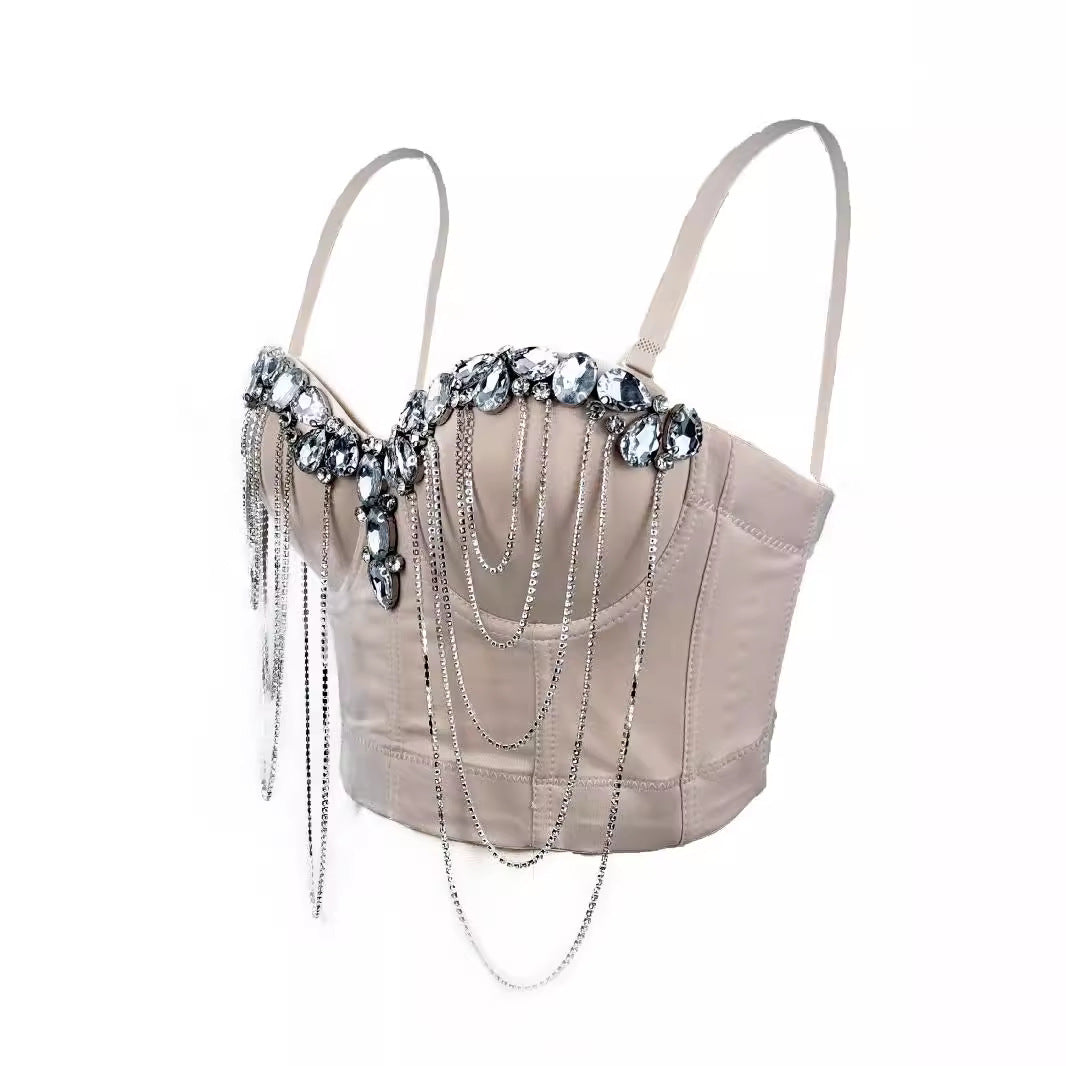 White Chain Diamond Sexy Bra Design Sense Tops