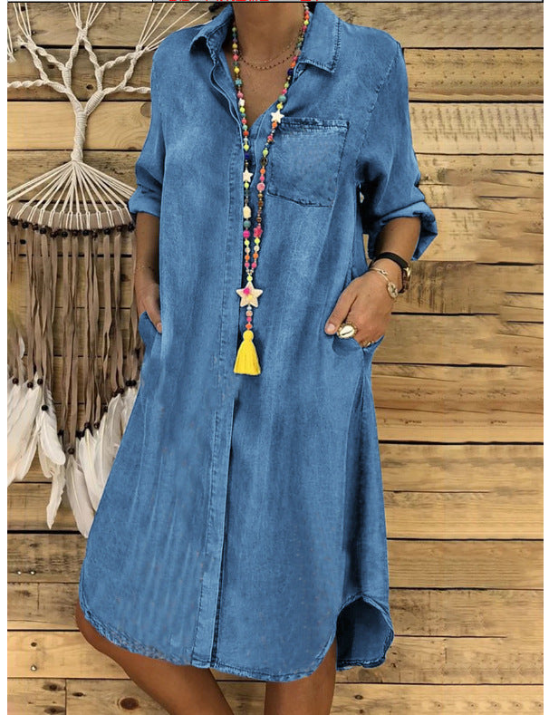 Women's Denim One-piece Solid Color Casual Dress
