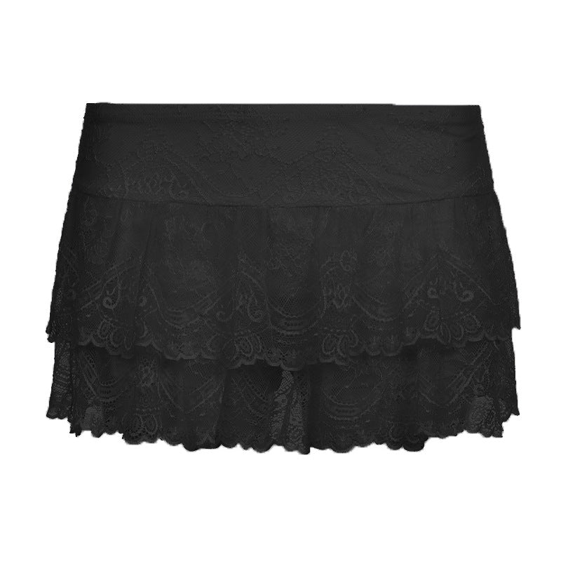 Waist Elastic Double Layer Lace Cake Skirts