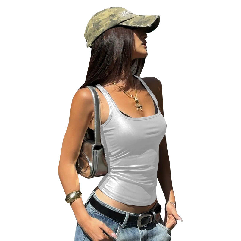 Women's Summer Solid Color Square Collar Sleeveless Blouses
