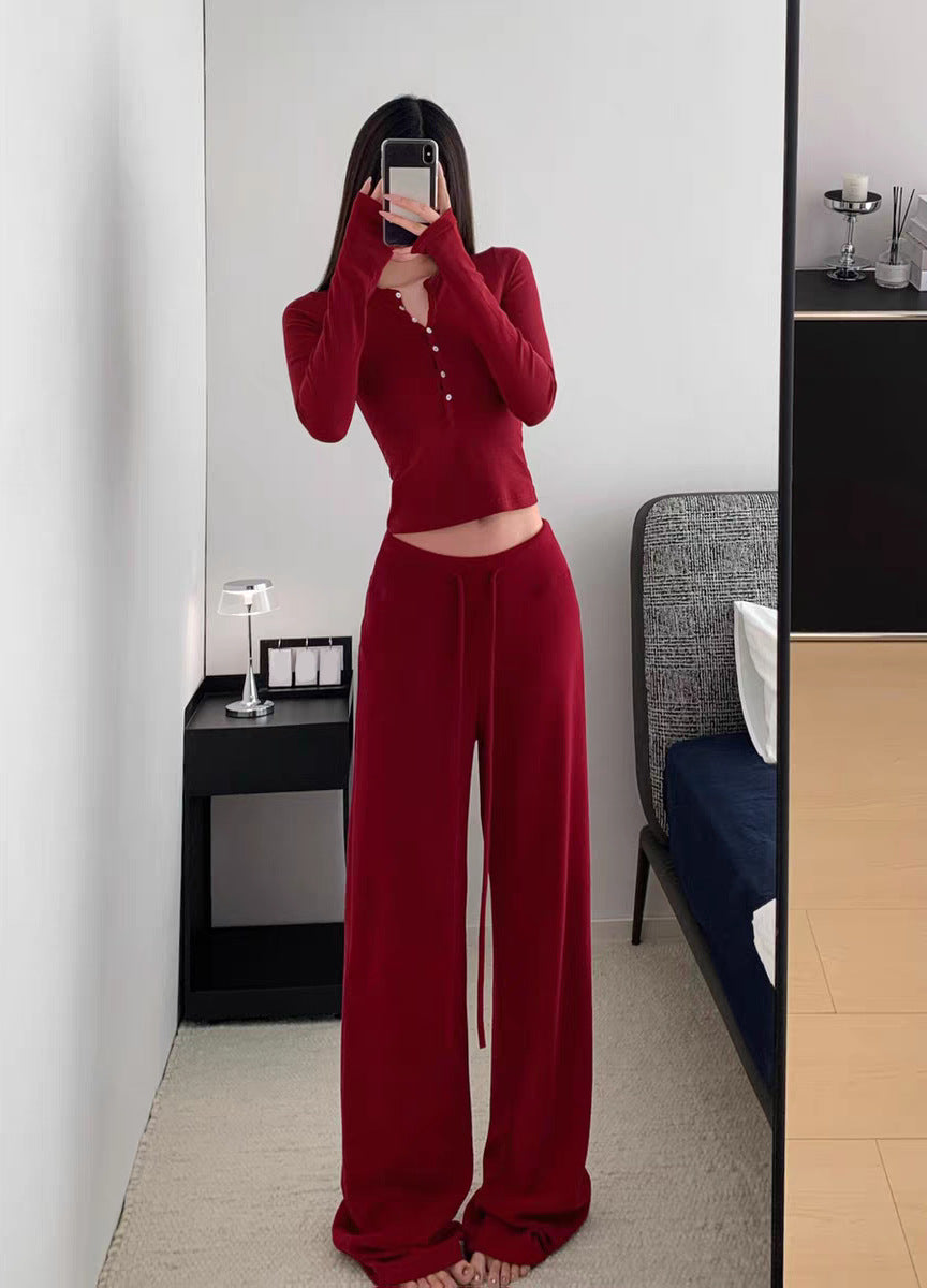 Autumn Simple Comfortable Tight-fitting Cinched Single-breasted Drawstring Trousers Suits