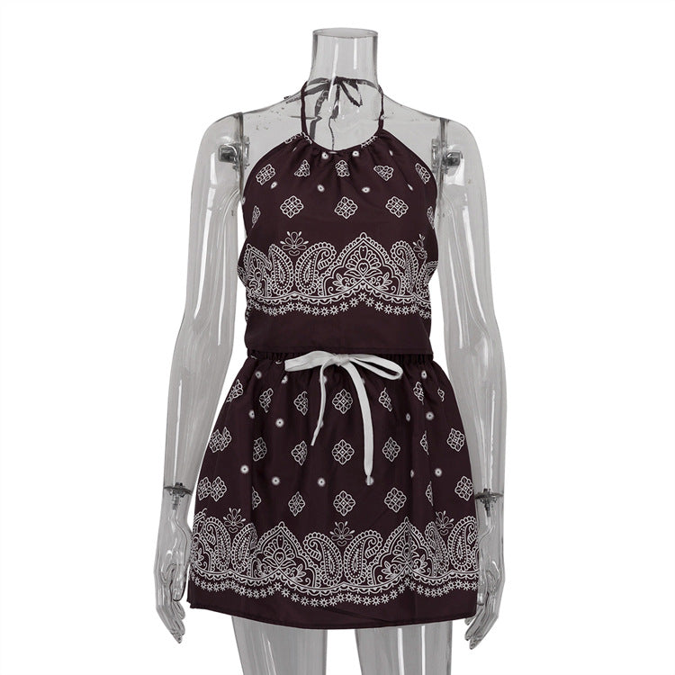 Women's Digital Vintage Print Hot Backless High Suits