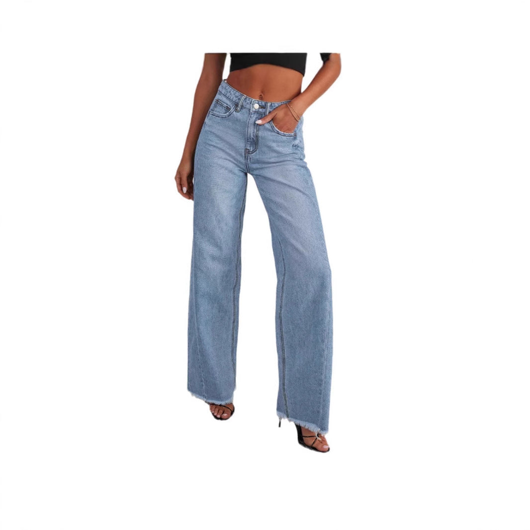 Women's Washed Loose Casual Wide Leg Mop Jeans